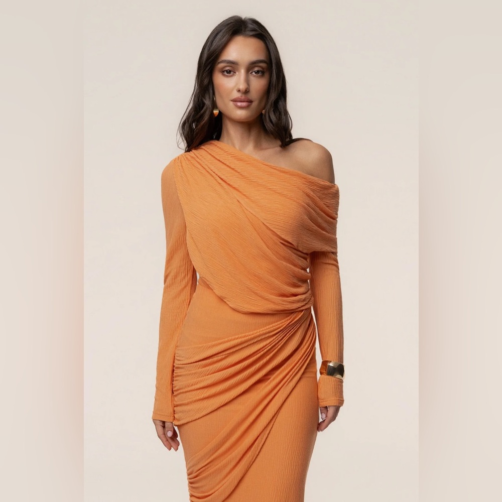 JLUX LABEL CORAL TEXTURED ONE SHOULDER BODYSUIT AND MAXI SKIRT